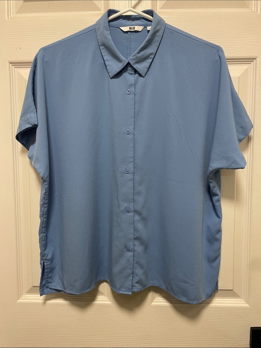 Uniqlo | Short-Sleeve | Button-Up | Collared | Boxy |Blouse |Dusty Blue |Size S